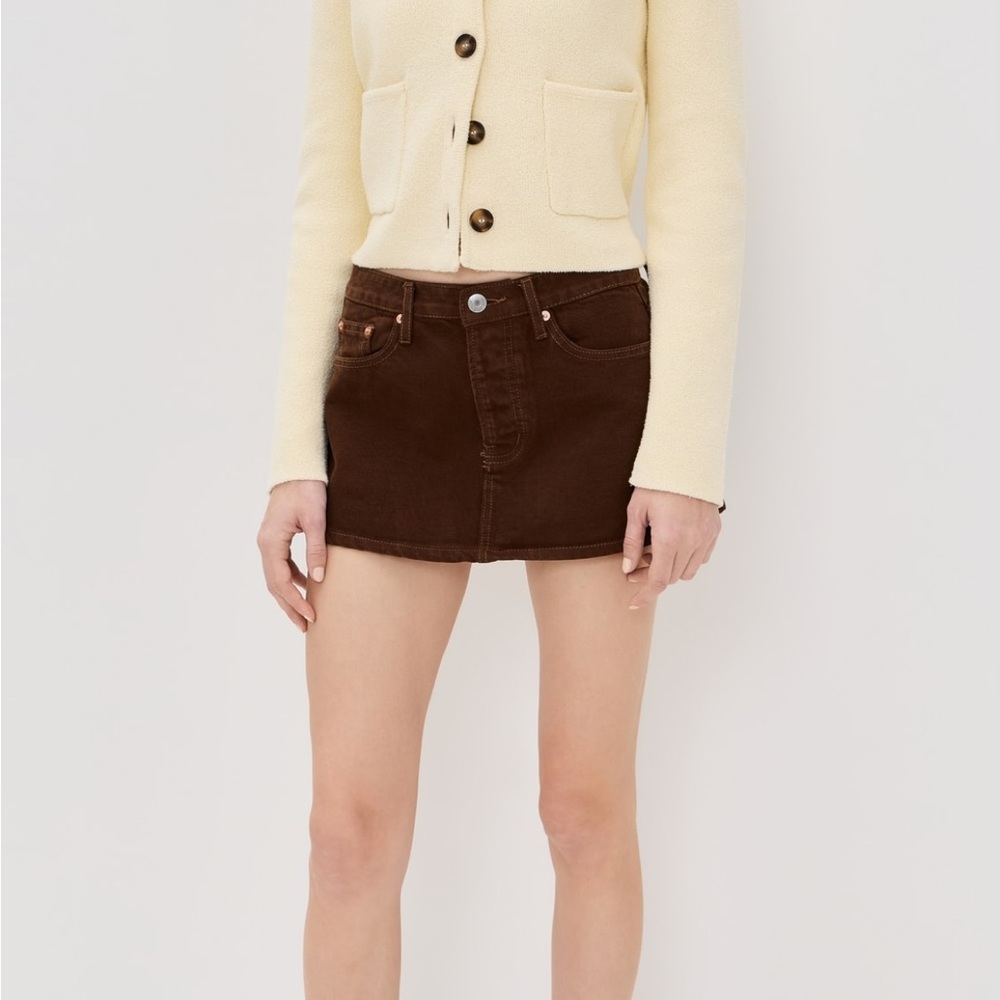 PARKE Brown Finished Denim Mini Skirt